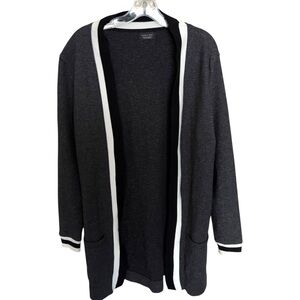 Zara Man Knit Open Front 100% Cotton Black White Preppy Academia Cardigan Size M
